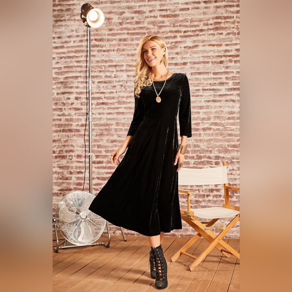 Burgundy Velvet dress by Suzanne Betro scoop back fit and flare XL - Picture 11 of 13